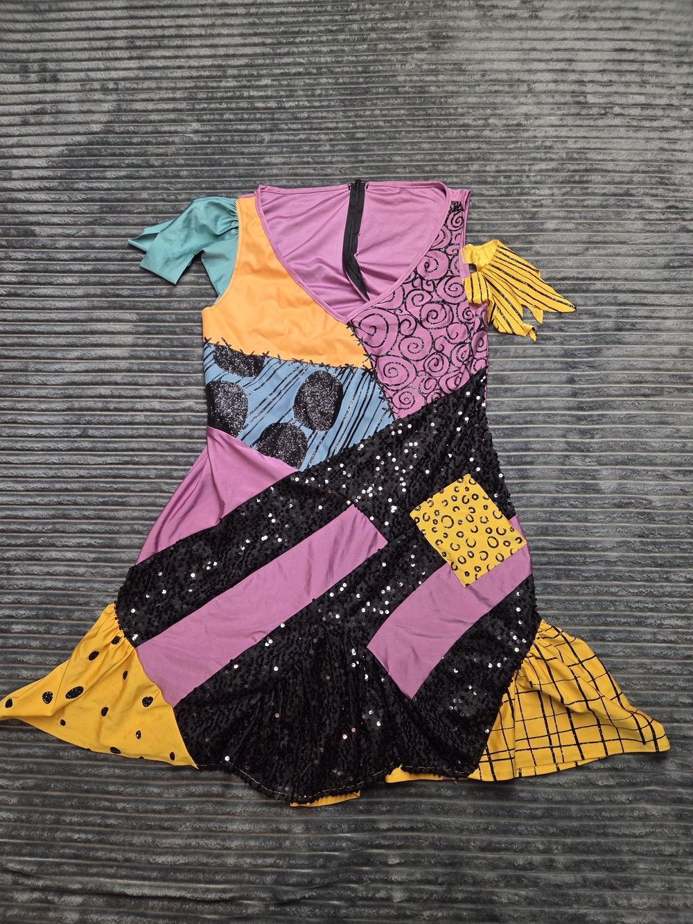 Disney Sally Patchwork Midi Dress in Pink, Yellow, Black, Teal and Blue